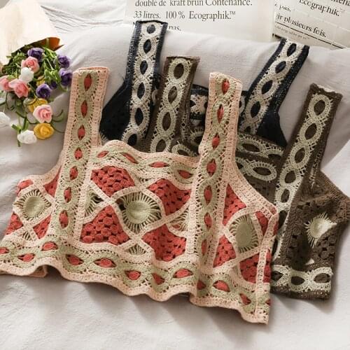 Patchwork Tank Top Women Knitted Camisole Summer Sleeveless Short Top Sexy Fashion Contrast Breathable Camis