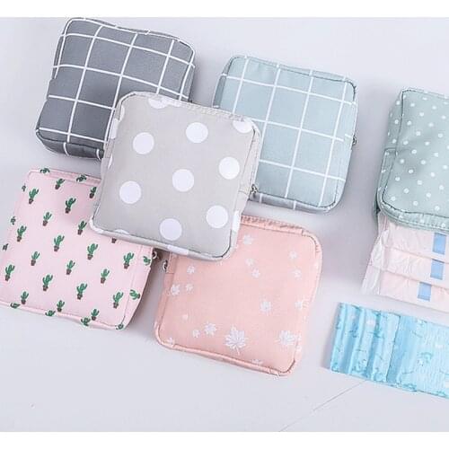 Women Portable Sanitary Napkin Storage Bag Cotton Travel Makeup Storage Bag Literary Zipper Coin Purse Sundries Storage Wallet
