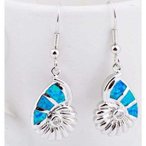 Charm Female Blue Opal Drop Earrings Cute Bridal Animal Wedding Earrings For Women Dainty White Gold Snails Dangle i Earrings