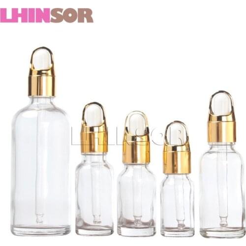 10pcs/lot 5ml 10ml,15ml,20ml,30ML,50ml,100ml Transparent Glass Bottle Dropper Essential Oil Bottles Basket Lid Perfume Container