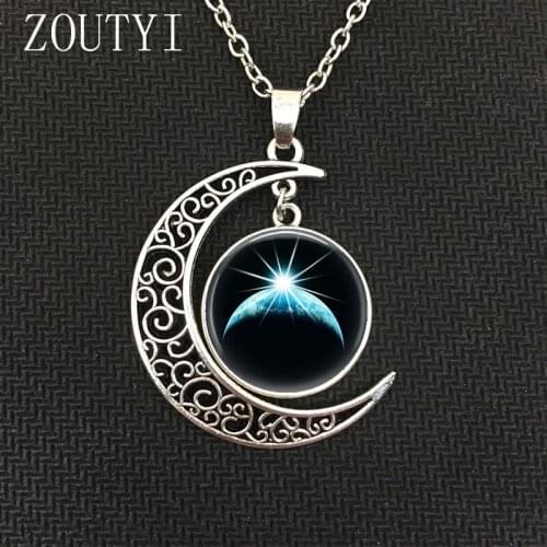 2018 / fashion hot models charm planet moon crystal concave round pendant necklace jewelry, men and women wear necklaces