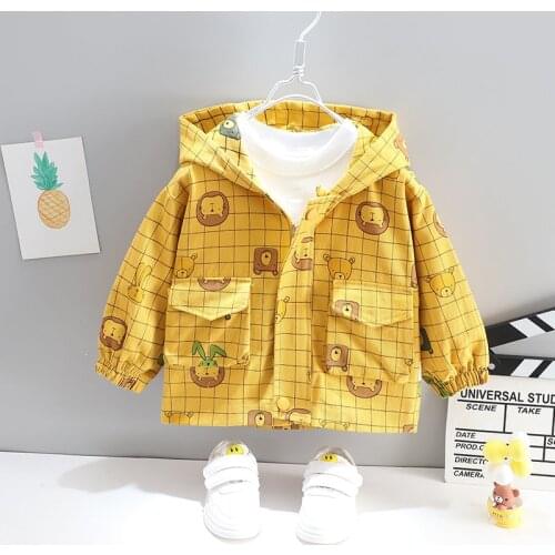 2021 New Spring Autumn Boys Girls Jacket Infant Plaid Jackets Casual Cotton Cartoon Kids Baby Girl Clothes Coat Outwear 0-5 Year