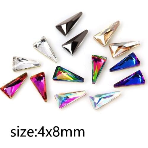 30Pcs Hot sale 4X8mm Long Triangle Nail Rhinestone Crystal Shiny Stones For 3D Nail Art Decoration