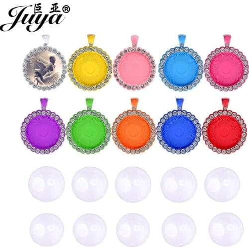 40Pcs/Set Diamond Pendant Base Cabochon Set 25mm Cameo Alloy Tray For Necklaces Keychains DIY Jewelry Making Findings Accessory