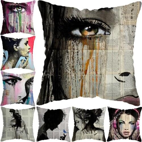 45x45cm Graffiti Woman Face Pillowcase Pillowslip Pillow Cover Figure Printed Home Decoration Women Pillowcase Sofa Decoration
