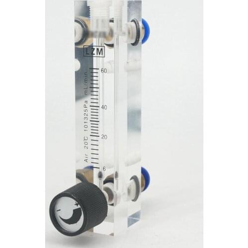 6-60mL/min LZM-6T Acrylic Panel Type Air Nitrogen Flowmeter Rotameter With Control Valve Push Fit 8mm OD Tube