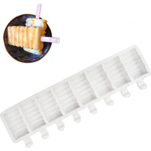 8 cavities Silicone Popsicle Mold Striped Ice Cream Bar Makers DIY Kithchen Homemade Ice lolly Moulds With Popsicle Sticks