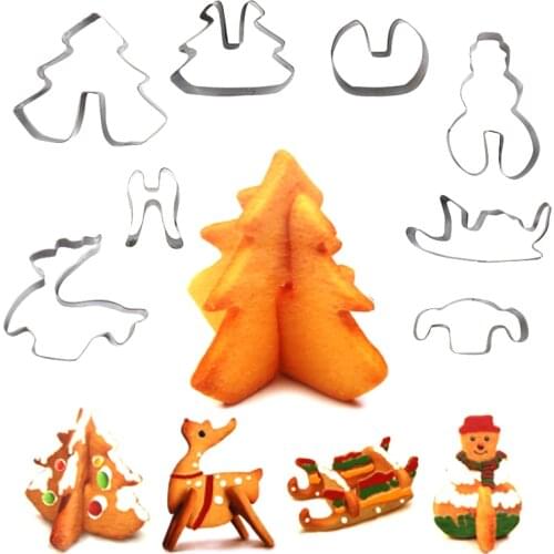 8pcs Christmas Cookie Cutters Set Xmas Tree Reindeer Candy Biscuit Mold New year Navidad kitchen decoration baking tool krest