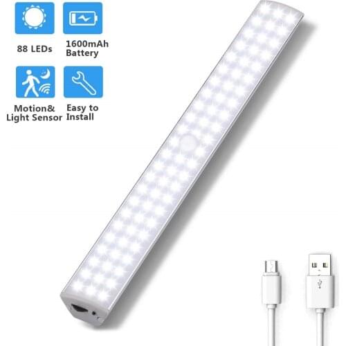 88 LED Closet Lights Dimmable USB Rechargeable PIR Motion Sensor Cabinet Light Cupboard Wardrobe Night Lamp For Kitchen Bedroom