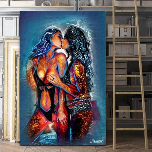 Two girl Kissing Abstract Portrait Oil Paintings Poster And Prints Wall Art for Living Room Home Decor (No Frame)