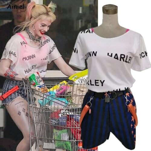 Ainiel Movie Birds of Prey Cosplay Women Disfraz Costume Shirt Pink Underwear Shorts Halloween Party Adult Girls
