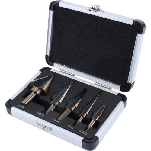 ANENG 5PCS/Set Cobalt HSS Titanium Cone Step Stepped Wood Drill Bits Center Hole Cutter Tool Bit Set With Aluminum Box