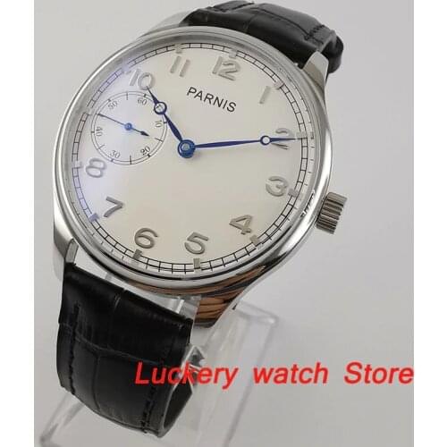 Parnis 44mm Manual mechanical watch white dial 17 jewels 6497 hand winding movement Casual Men watches