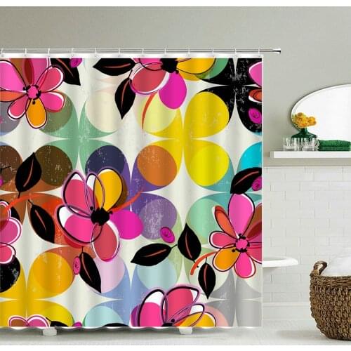 Nordic style colorful flowers geometric shower curtain waterproof bathroom decoration home furnishing