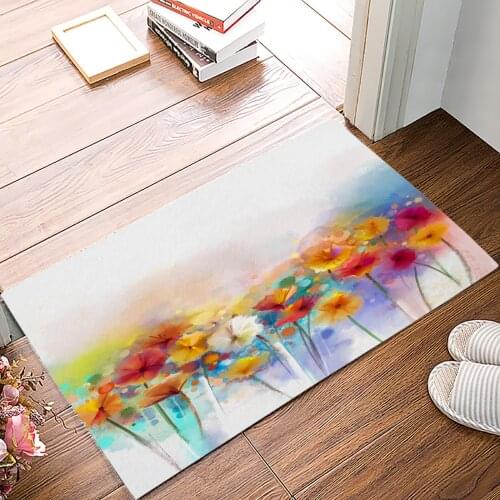 Flower Watercolor Doormat Kitchen Living Room Floor Rug Bathroom Non-slip Foot Mat Entrance Hall Welcome Carpet