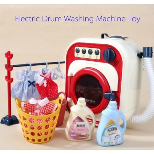Childrens Mini Washing Machine Toy Set Drum Electric Rotatable and Water Can Wash Clothes Simulation Play House Furniture Toys