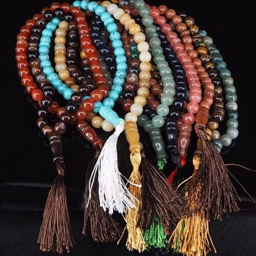 Druzy Trendy Natural Agates Crystal Round Beads String Necklace Multicolor Mixed Bead String Energy Reiki Healing Jewelry