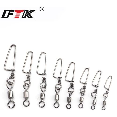 FTK Brand 1 Pack 1/0#-6# Steel Fishing Rolling Swivel With Cross Lock Snap Hook Lure Connector Terminal Fishing Tackle
