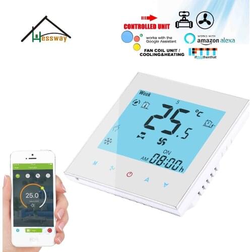 HESSWAY EU mounting 2Pipe four pipe thermostat WIFI fan coil for 24VAC,95-240VAC google home