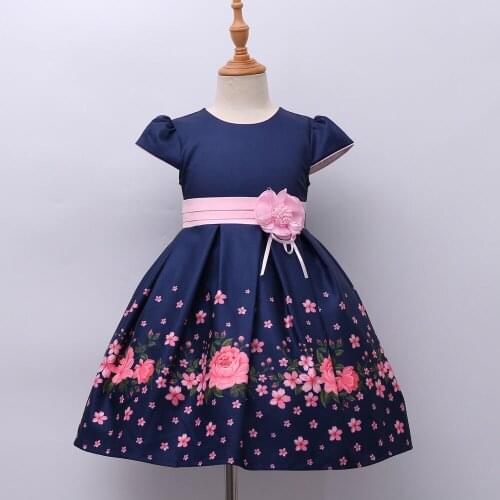 Hetiso Childrens Dress for Girl Kids Floral Print Pink Blue Short Sleeve Wedding Party Dresses Porm Gowns Girls Clothes 6 8 10