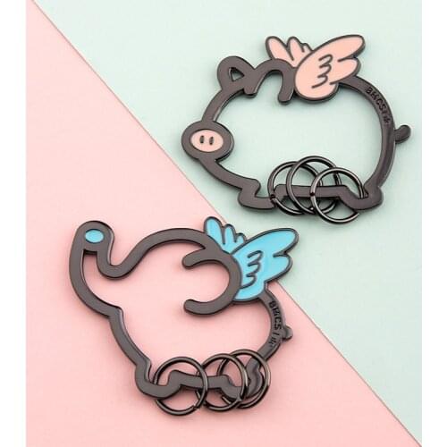 INS Angel Pig Elephant Metal Key Ring Key Chain Pendant Simple Personality Car Chain Cute Men And Women Bag Mobile Phone Lanyard