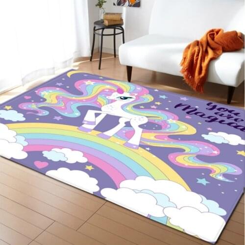Cartoon Purple Unicorn Carpet Girls Room Romantic Rainbow 3D Rugs Bedroom Beside Carpet Kids Room Soft Balcony Rug Hall Mat