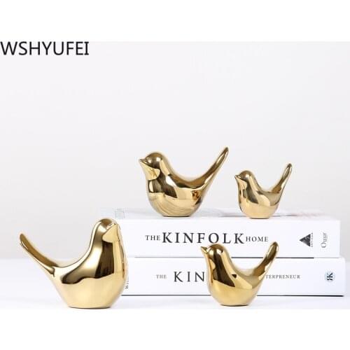 Creative Cartoons Gold Bird Ceramic Figurines Home Decor Decoration Accessories Wedding Ornaments Room Crafts Birthday Present