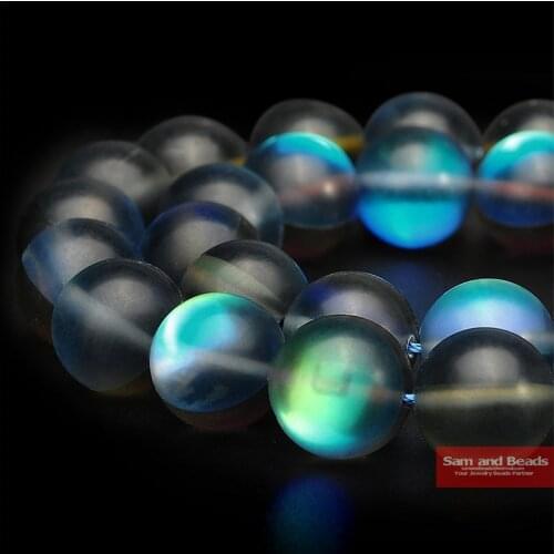 A grade Matte Austria Crystal Synthesis Glitter Gray Moonstone Beads For Bracelet Necklace Making 6/8/10/12 mm Strand 15