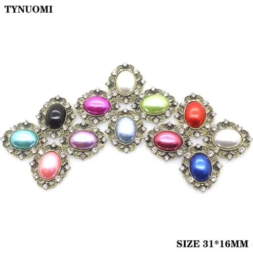 10Pcs 24MM Metal Rhinesotne Pearl With Buckle Handmade Sewing DIY Buttons for Clothing Wedding Bow Jewelry Decortion Accessorie