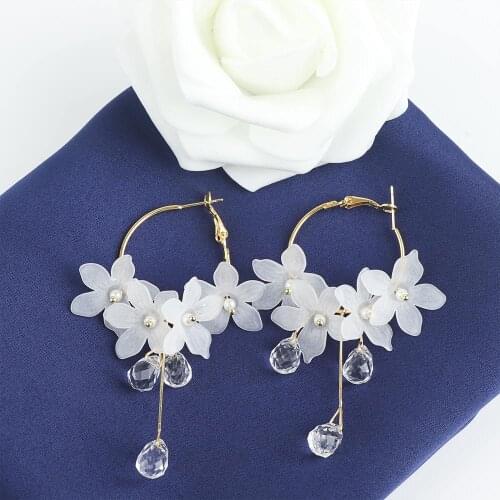 1 Pair Trendy Acrylic Water Drop Dangle Earrings for Women Girls Crystal Flower Long Pendant Drops Earrings Jewelry Gifts