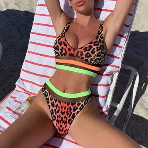 Fashion style Beach Womens split PRINT SWIMSUIT suit womens sexy orange leopard pattern Bikini Swimsuit Strój kąpielowy 2021