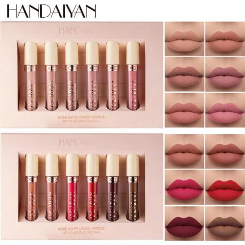 HANDAIYAN Makeup Set Matte Liquid Lipstick Kit 6 Colors/box Matt Nude Velvet Lip Gloss Lips Cosmetics Tint Lipgloss Waterproof