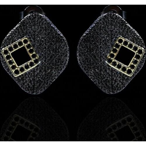 New Geometric Square Hollow Earrings Black Zircon 925 Silver Womens Earrings Punk Style Creative Black Gold Jewelry