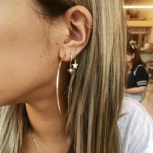 New Fashion Jewelry Popular Personality Womens Exaggerated Five-pointed Star Big Circle Earrings Combination Set Hot Wholesale