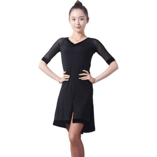 Latin dance clothing female adult new practice clothes dance clothes in the sleeves through yarn open back split skirt