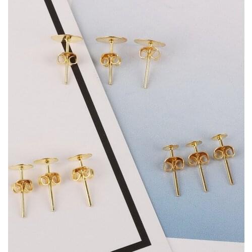 Wholesale 100Sets/lot Gold/Rhodium Color 4/6/8mm Round Flat Studs Earrings Scroll Back Stoppers Jewelry DIY Findings Accessories
