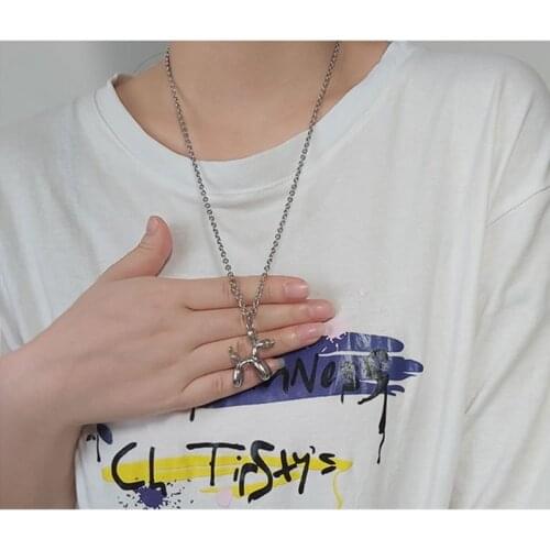 Cartoon Dog Balloon Necklace Ins Creative Pendant Gift for Teen Girls Gold Silver Steel Stainless Sweater Chain Jewelry