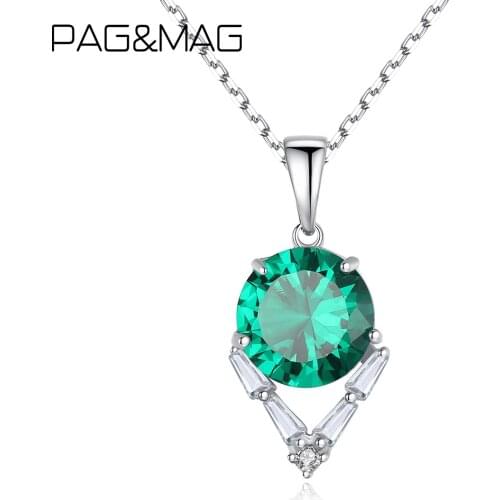 PAG&MAG 2020 Vintage Green Cubic Zircon Circle Pendant & Necklace 925 Sterling Silver Necklace For Women Christmas Gift Jewelry