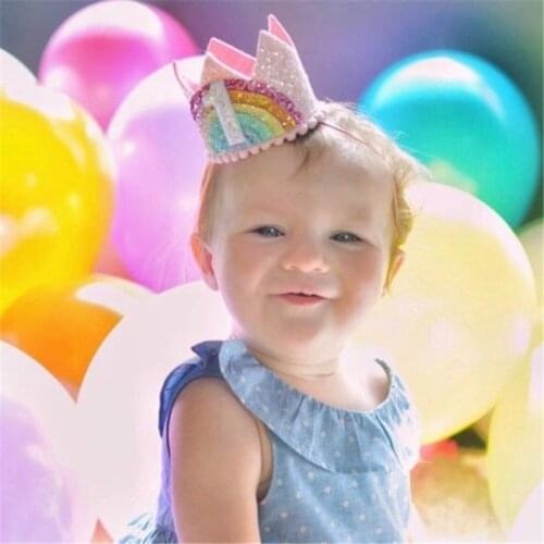 Chicinlife 1-8 year old Rainbow Birthday Crown Hat Boy Girl Birthday Party Decoration Baby Shower White Gold Birthday hat