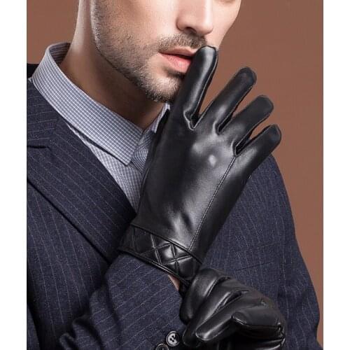 Sales Brand New YY5221 Winter Men Genuine Leather Black Thick Short Gloves Business Male Warm Plush Driving Stick Hand Mitten
