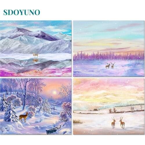 SDOYUNO 60x75cm Painting By Numbers Snow deer Frame DIY Paint By Numbers On Canvas Scenery Digital Painting Christmas Gift