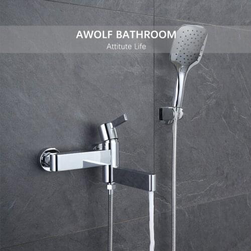 Bathroom Solid Brass Bathtub Shower Faucet Chrome Black Wall Mounted Bath Tap Hot And Cold Shower Mixer Spout Set ML8066