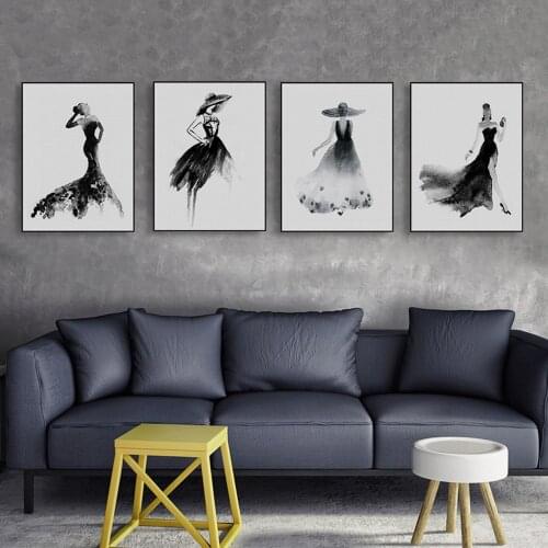 Modern Nordic Black White Fashion Beauty Canvas Art Print Poster Wall Picture Painting Elegant Girl Room Home Decor No Frame