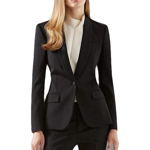 Formal Black Single Breasted Shawl Lapel Office Lady Womens Suit Costumes For Work Slim Casual Plus Size Jacket Blazer Pants