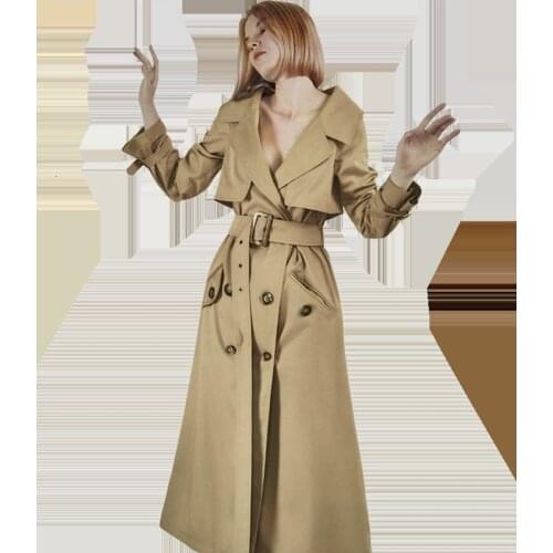 2020 New Autumn Winter Fashion Casual Womens Trench Coat long Outerwear Slim Vintage Double Breasted Windbreaker Clothes Belt