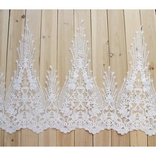 Ultra 60CM wide paillette embroidery veil lace trim ivory embroidered tulle mesh lace trimming scallops cord for wedding dress