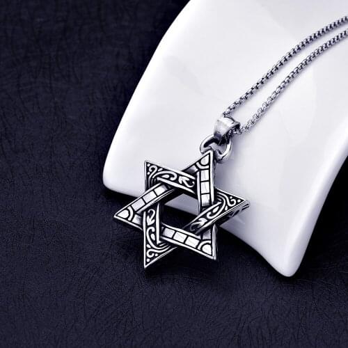 Titanium Steel Necklace Vintage Hexagon Star Stainless Steel Pendant Necklace Hip Hop Rock Jewelry For Men drop shipping