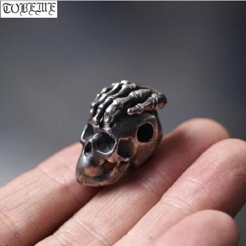 Vintage 925 Silver Skull Guru Bead Sterling Silver Tibetan Malas Guru Three-way Bead Skeleton Hand Bead