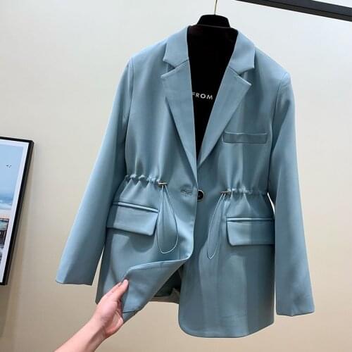 Solid color Elegant Suit Women Overalls 2021 Spring Autumn Slim Long-sleeved Outwear Plus size Single button Female Blazer Tops