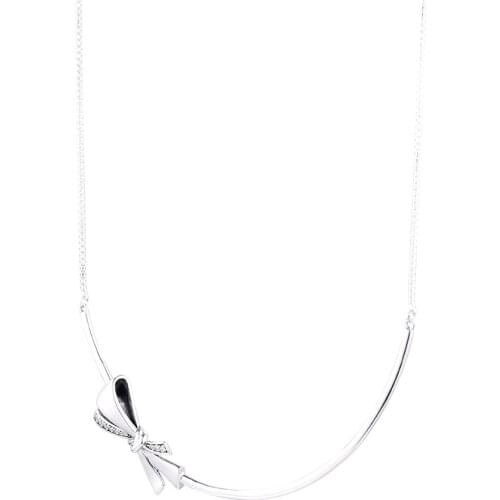 Authentic 925 Sterling Silver Chain Necklaces Brilliant Bow Collier Necklaces for Women Party Gift Fine Jewelry Wholesale